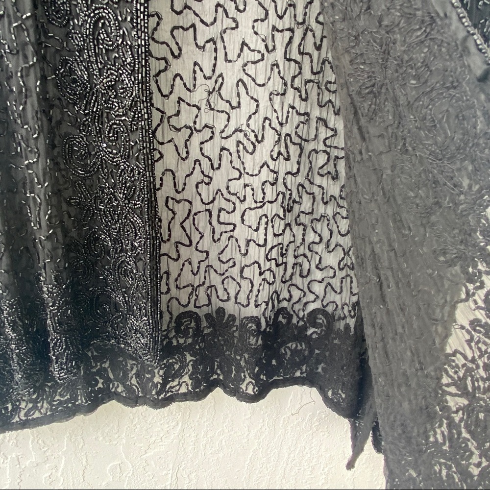 Vest sparkling sequins pearl black hand made mesh L - Picture 4 of 7